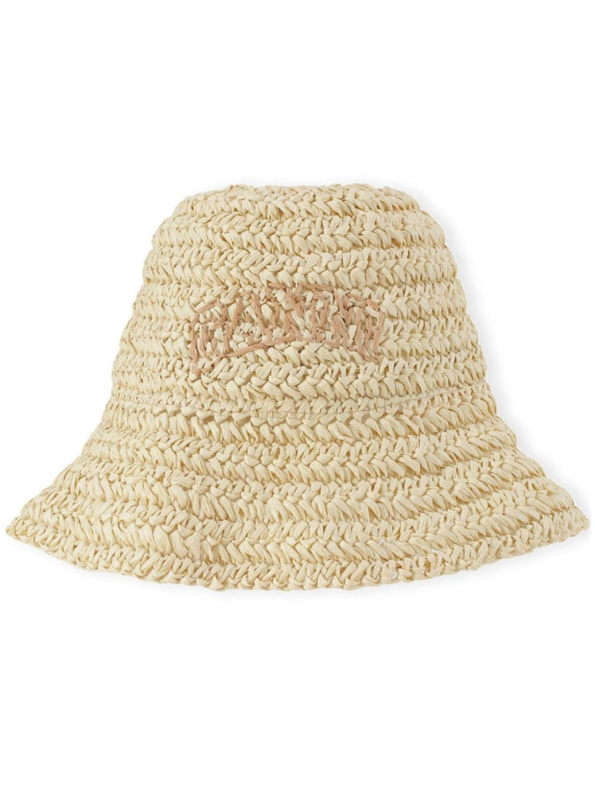 Shop Ganni Beige Summer Straw Hat