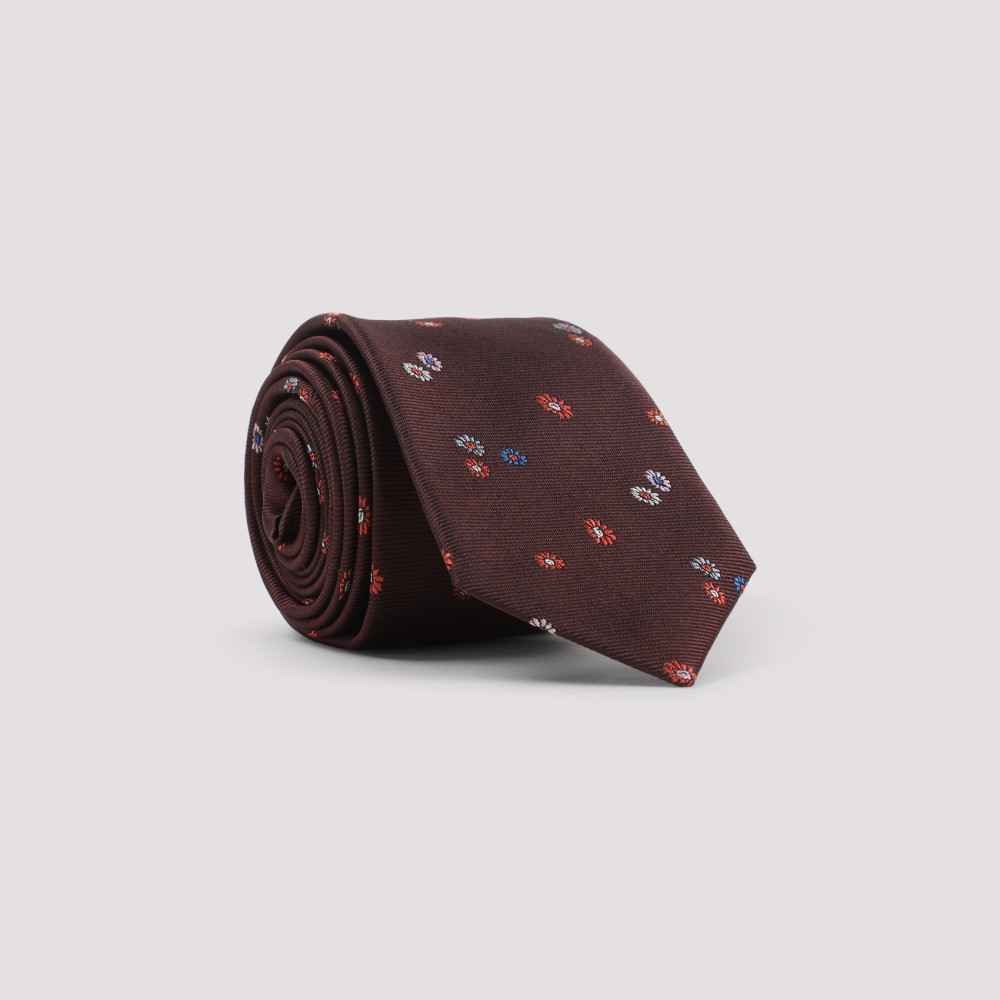 Paul Smith Brown Red Rabbit Embroidery Tie
