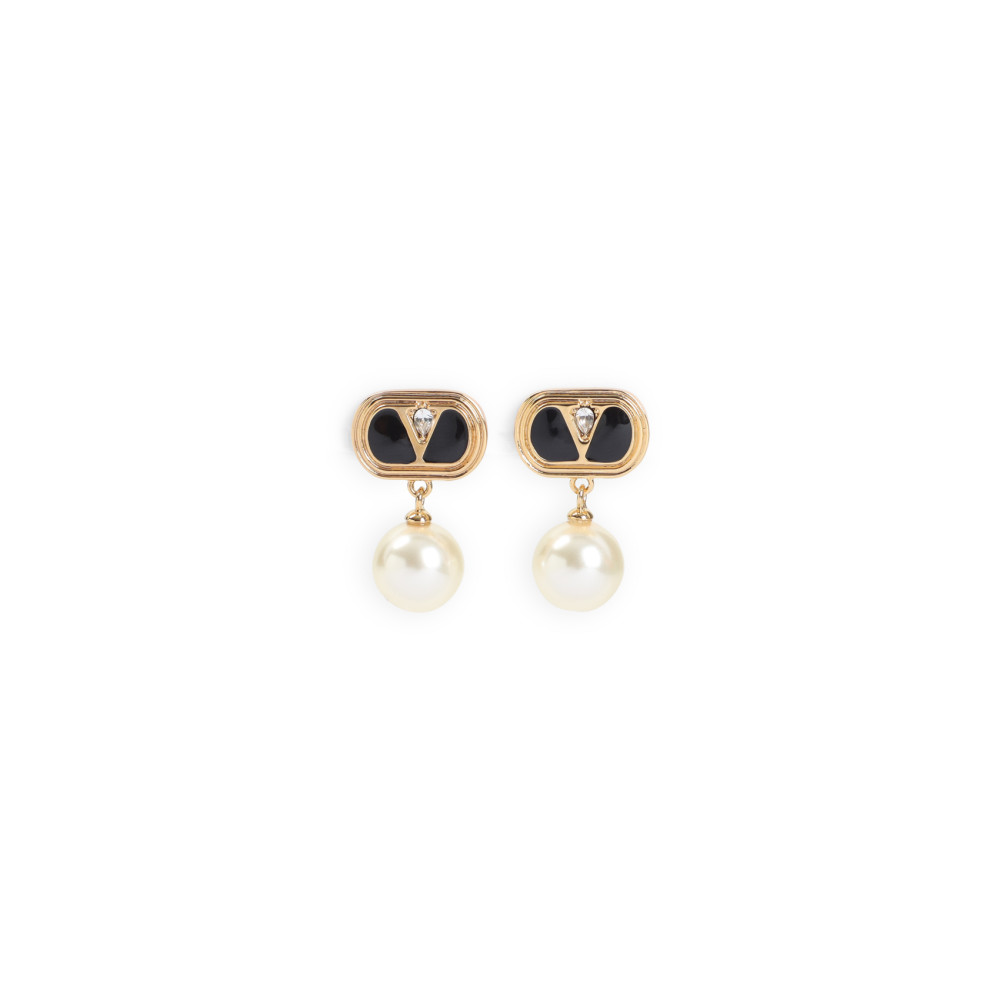 Valentino Garavani Oval Earrings With Swarovski Pearl In Gold