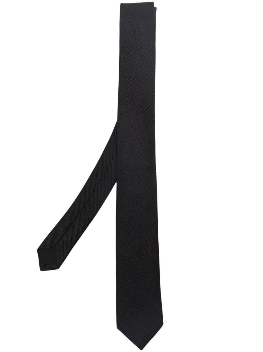 Saint Laurent Signature Evening Skinny Tie In Silk Grosgrain Accessories In Black