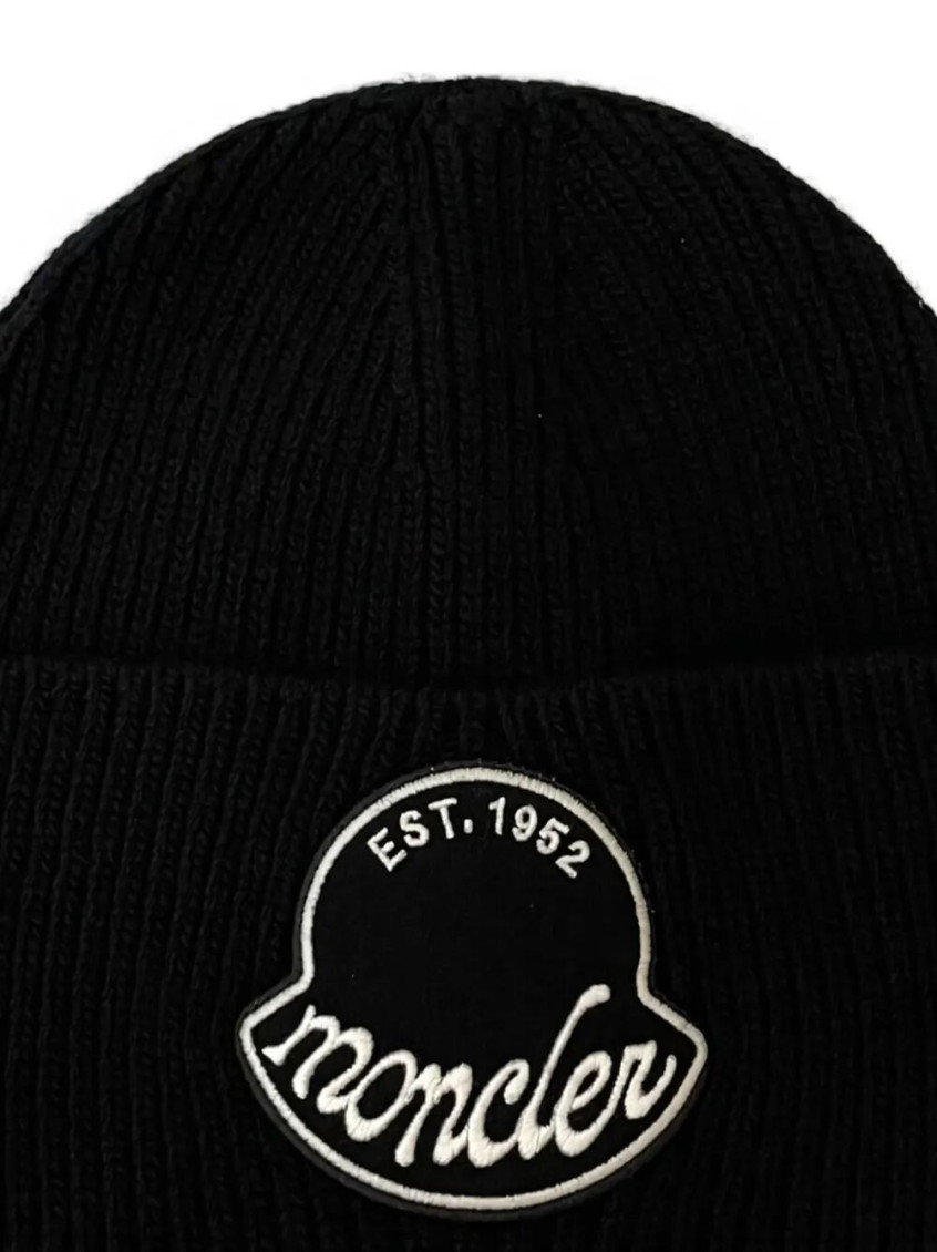 Moncler Black Logo Beanie Hat for Men Online USA at Darveys.com