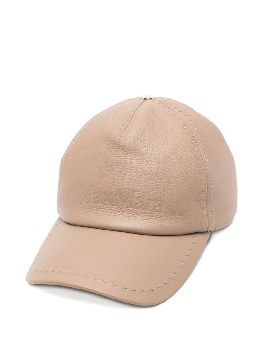 Max Mara Leather Panelled Baseball Hat With Curved Brim In Brown