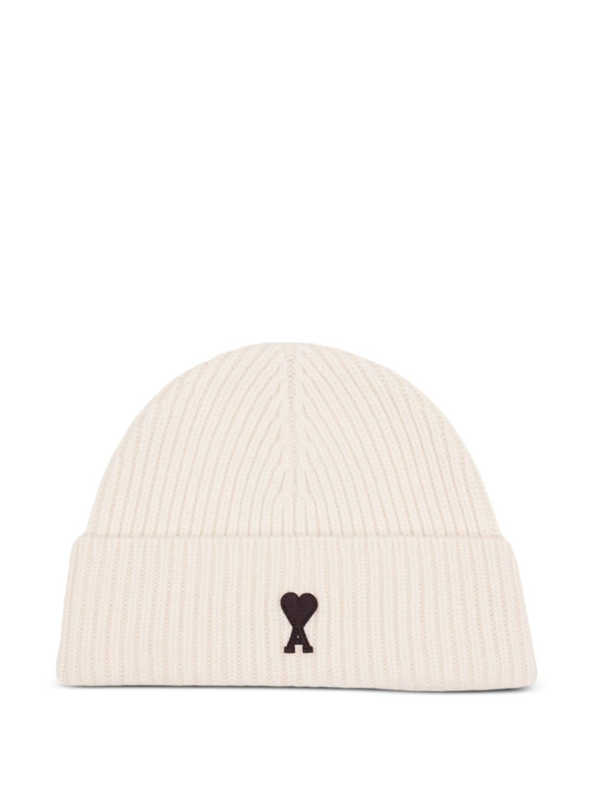 Ami Alexandre Mattiussi Ami Paris Ami Paris De Coeur Wool Beanie In Neutral