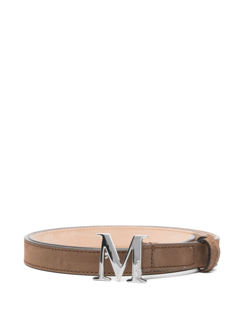 Max Mara Adjustable Calf Suede Leather Strap With Stitch Detailing In Brown