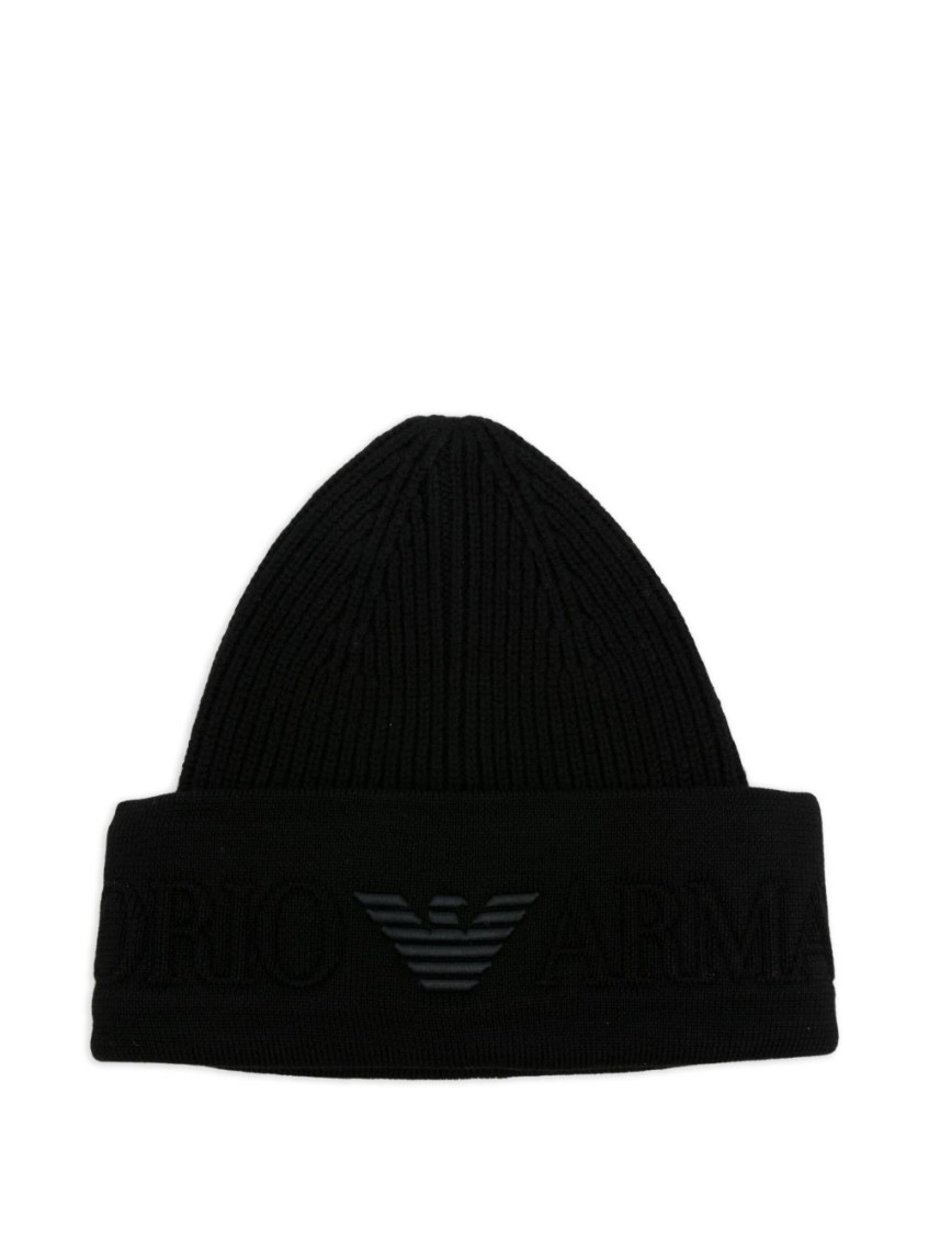 Emporio Armani Logo-embroidered Ribbed Beanie In Black
