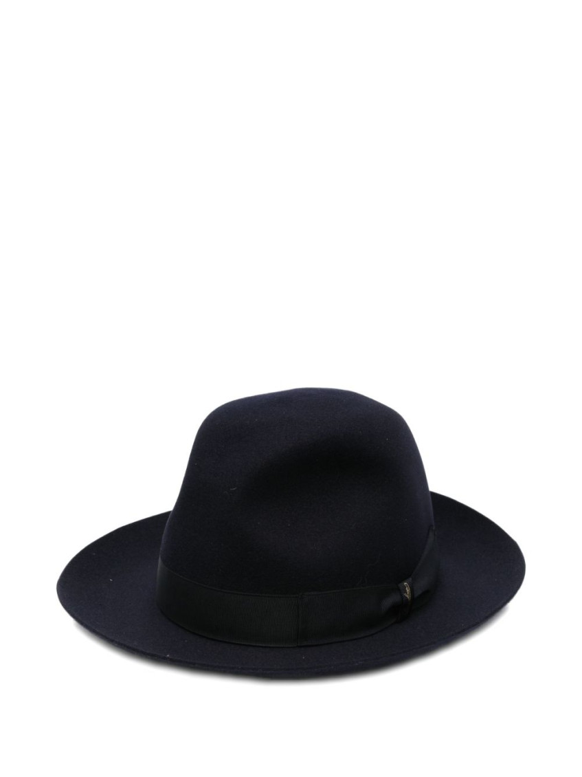 Borsalino Ribbon Band Wide Brim Hat With Small Bow In Blue