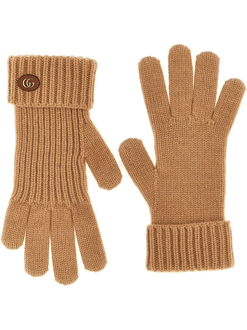 Gucci Womens Camel Double-g Wool And Cashmere Gloves In Gold