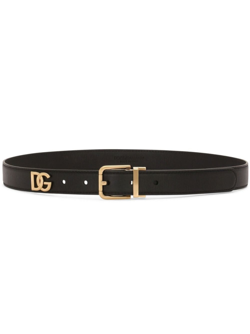 Dolce & Gabbana Smooth Leather Dg Belt With 8 In Black