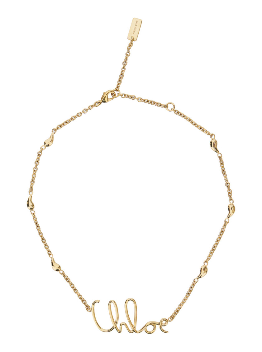 Chloé Vintage Gold Necklace With Cursive Name Pendant And Delicate Chain In Golden
