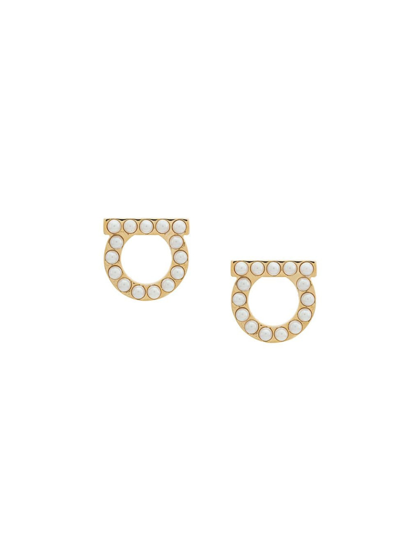 Ferragamo Gancini Pearls Earrings In Golden