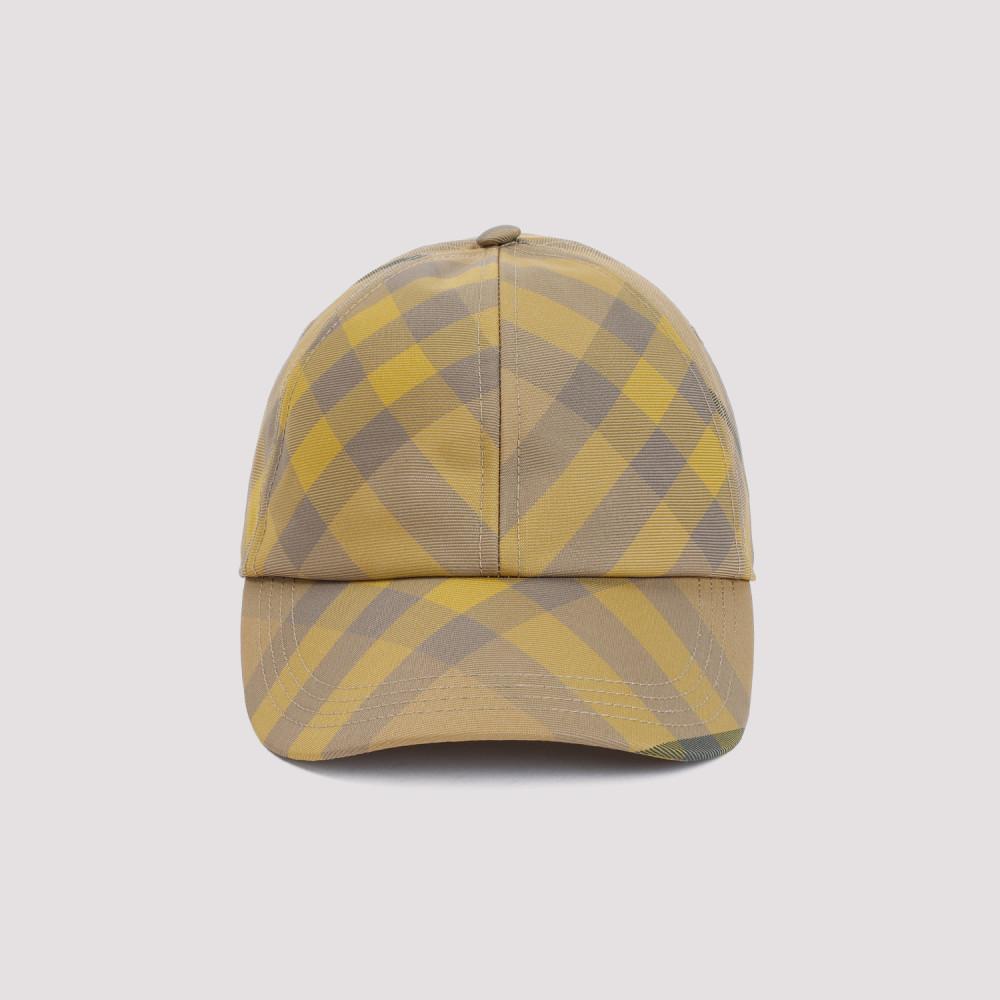 Burberry Womens Cedar Washed-check Woven Cap In Yellow