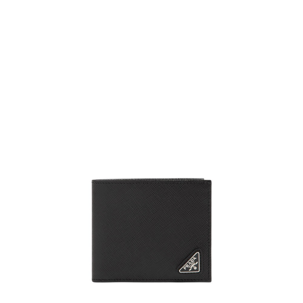 Prada Triangle Logo Saffiano Leather Wallet In Black