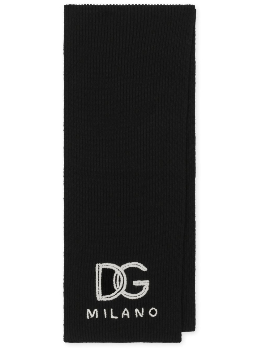 Dolce & Gabbana Cashmere Scarf Ribbed Edge In Black