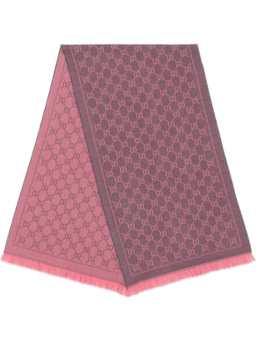 Gucci Logo-print Wool Scarf, Graphite/pink In Pink