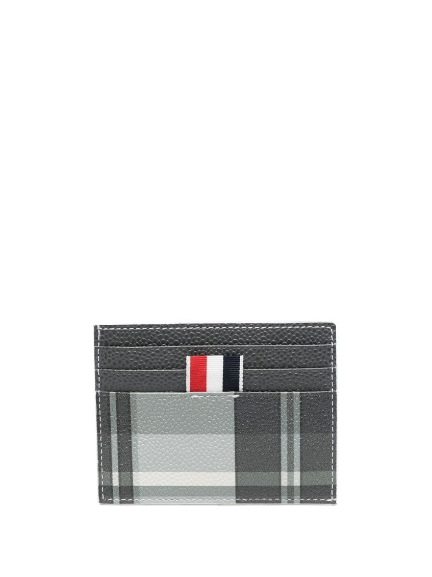Thom Browne Logo-tag Check-pattern Cardholder In Gray