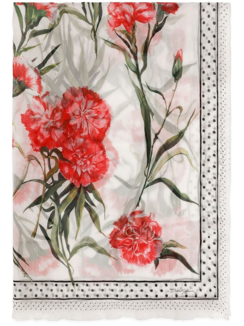 Dolce & Gabbana Floral-print Silk Scarf In White