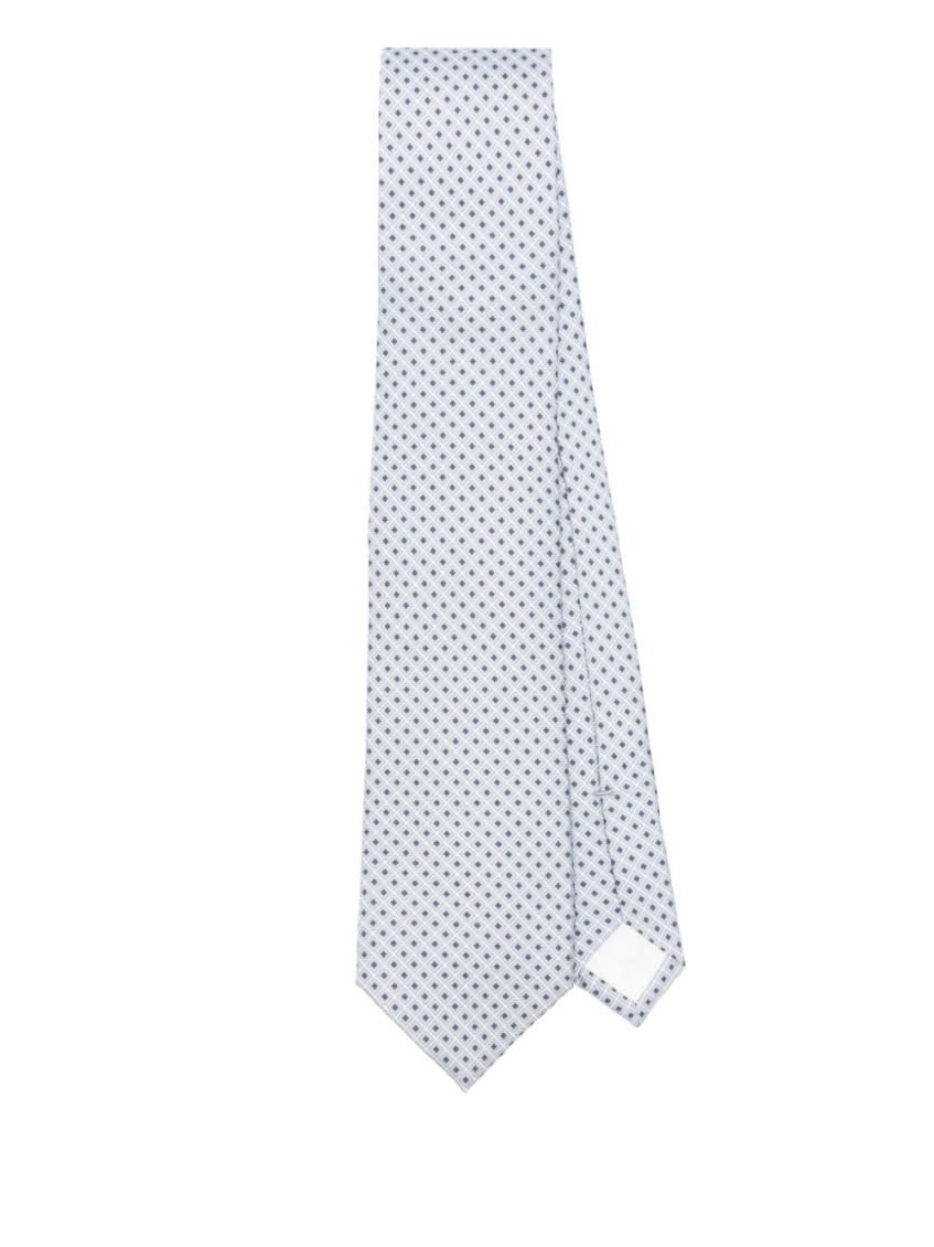 Corneliani Geometric Multicolor Silk Tie With Pointed Tip