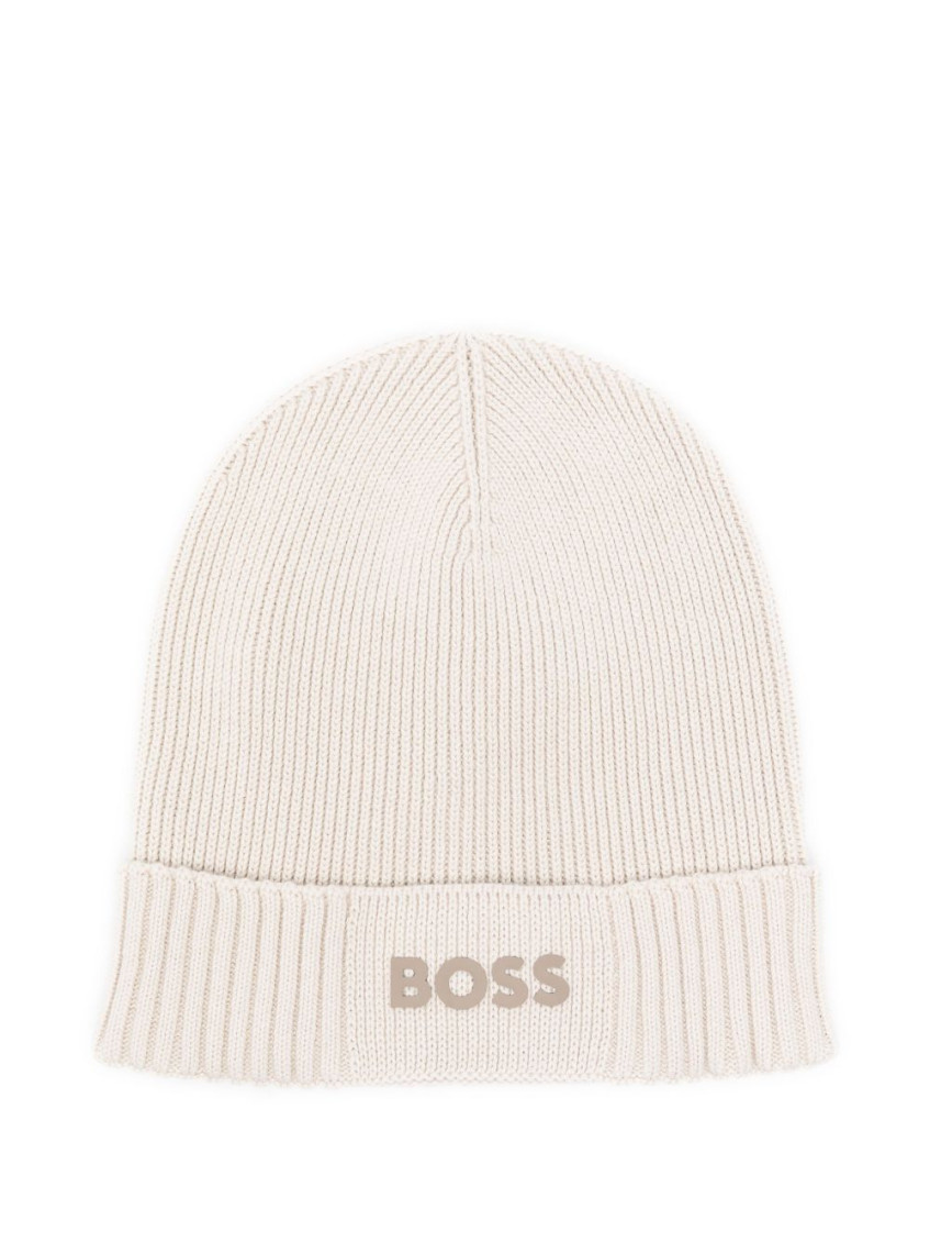 Hugo Boss Beige Logo Beanie Hat
