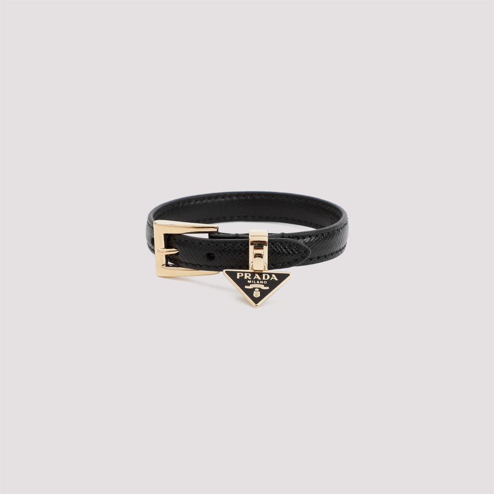 Prada Black Leather Logo Bracelet In Black