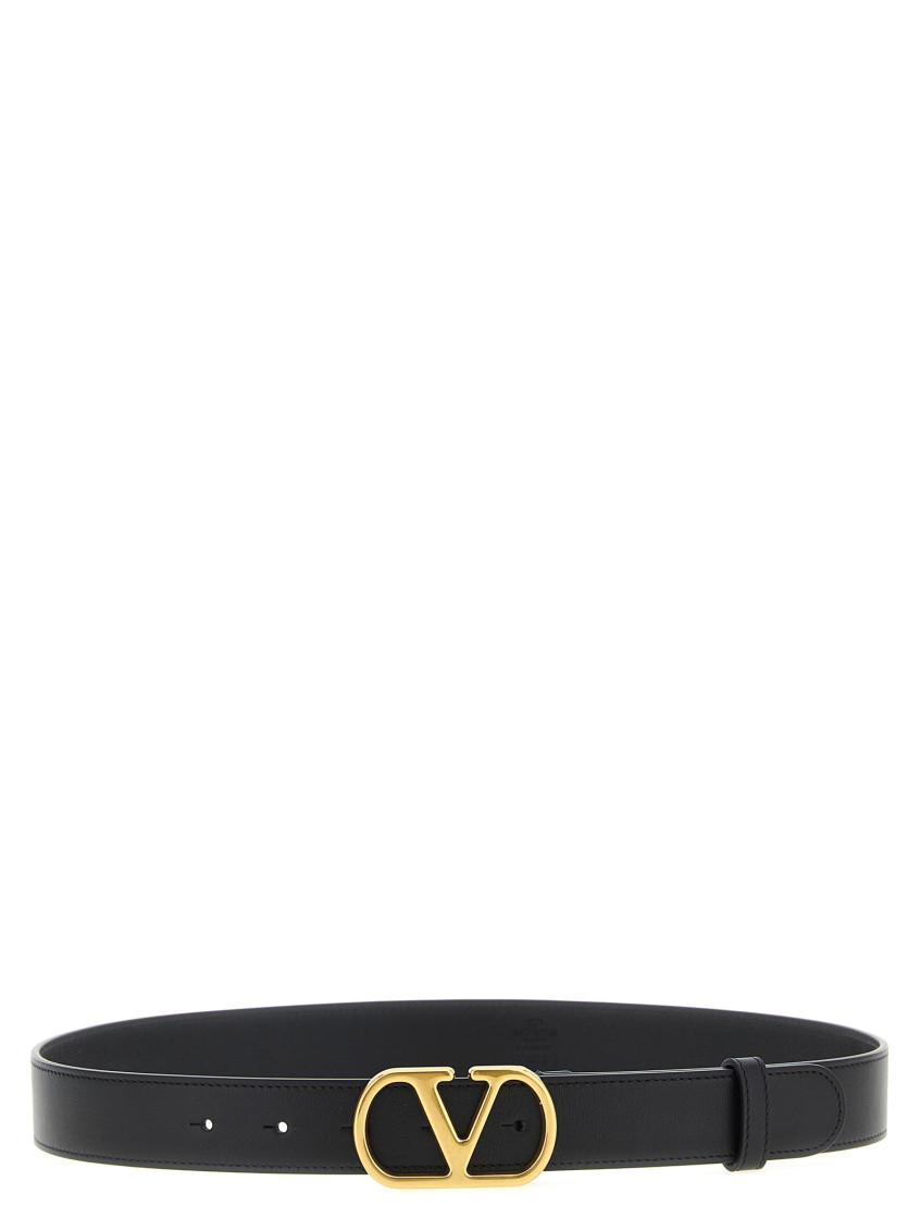 Valentino Garavani Vlogo Signature Belt In Shiny Calfskin 30 Mm Woman Black 100
