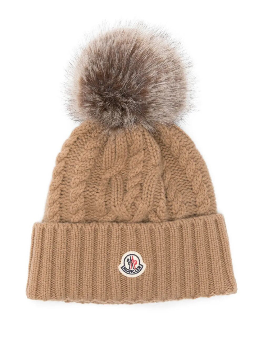 Moncler Cashmere Hat With Pon Pon Accessories In Brown