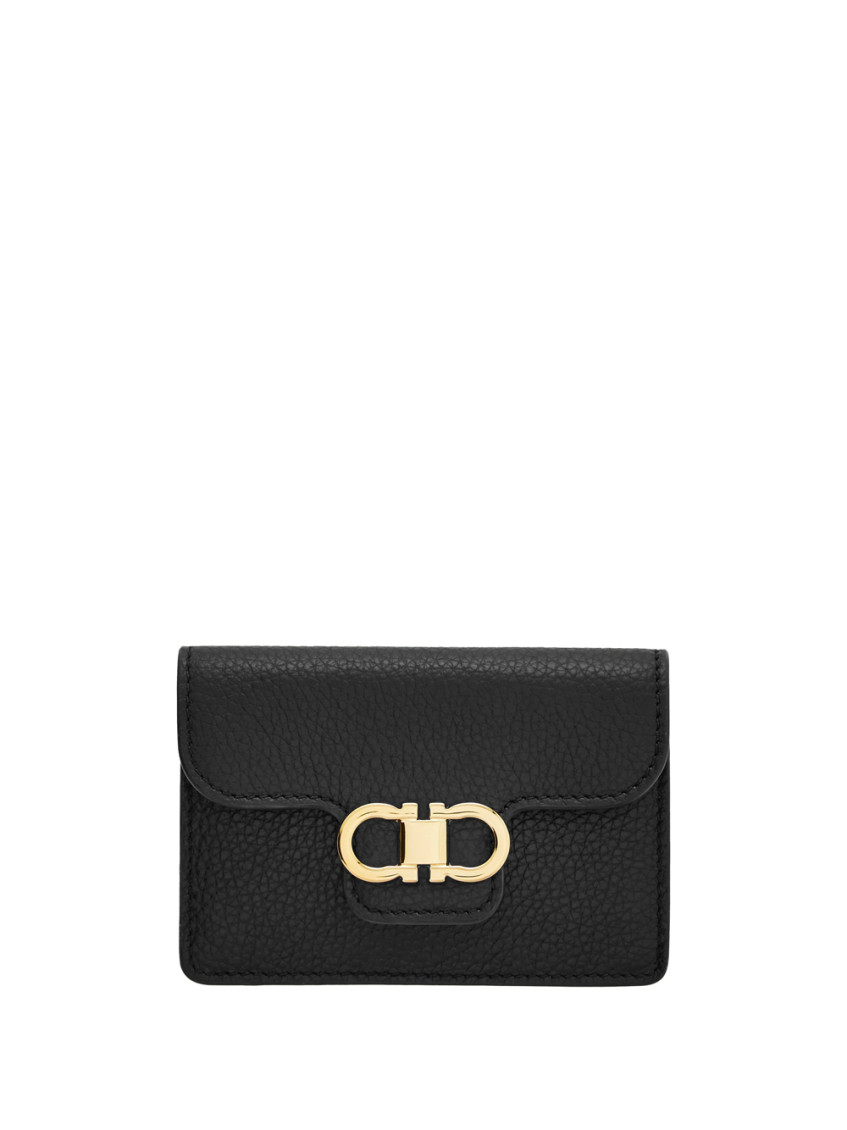 Ferragamo Gancini Calfskin Keyring Wallet In Black