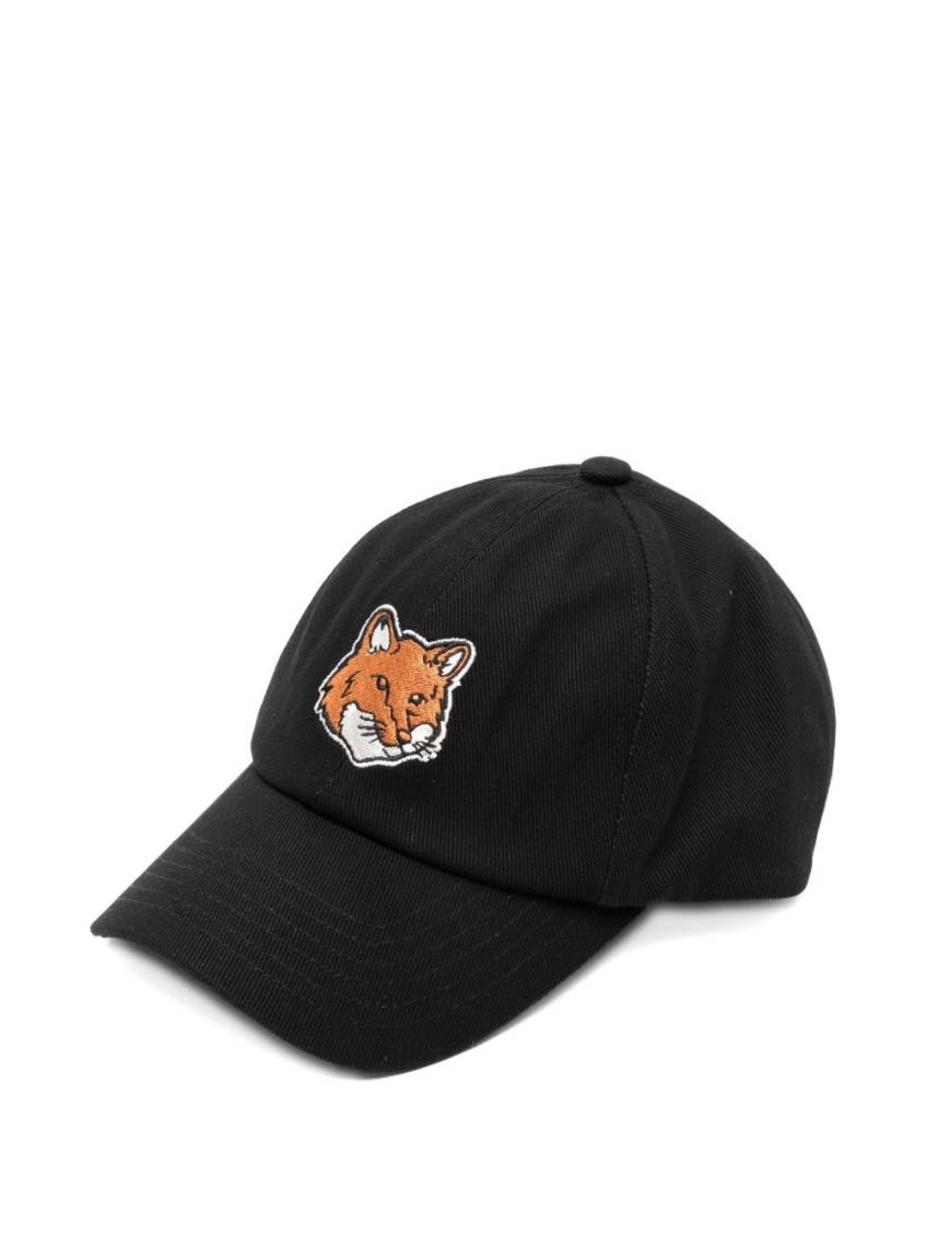 Maison Kitsuné Fox Head Cotton Baseball Cap In Black