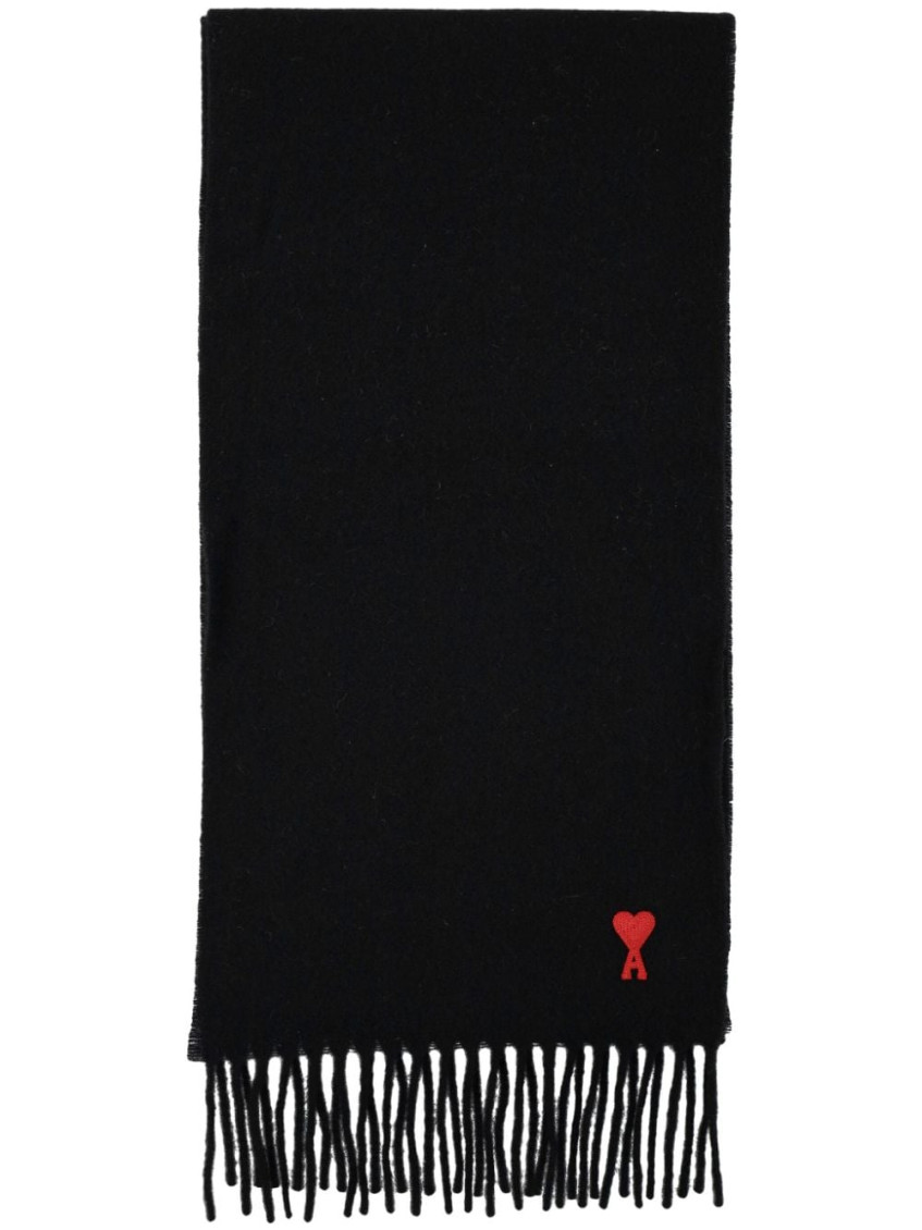 Ami Alexandre Mattiussi Ami Paris Ami Paris De Coeur Wool Scarf In Black