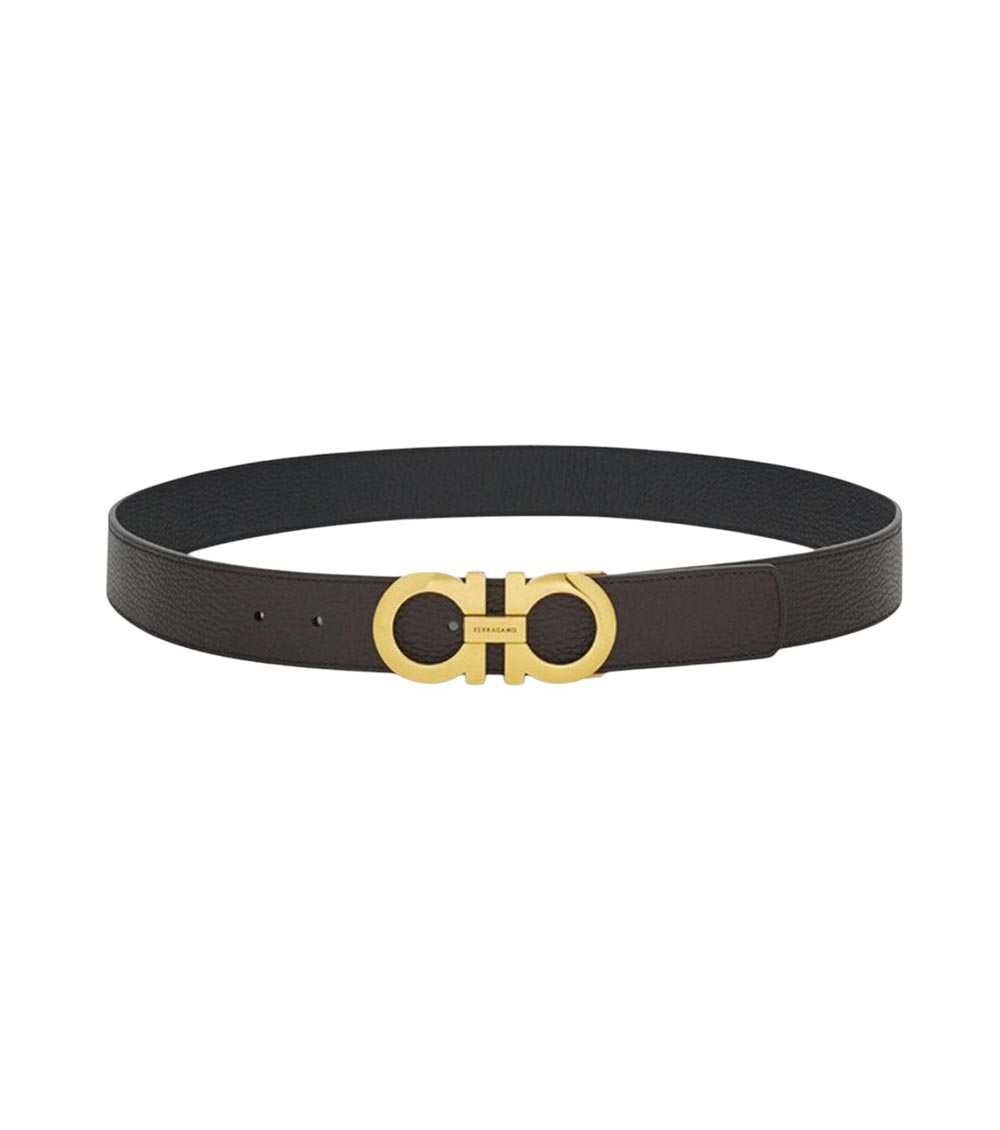 Ferragamo Dark Brown Gancini Buckle Belt In Black