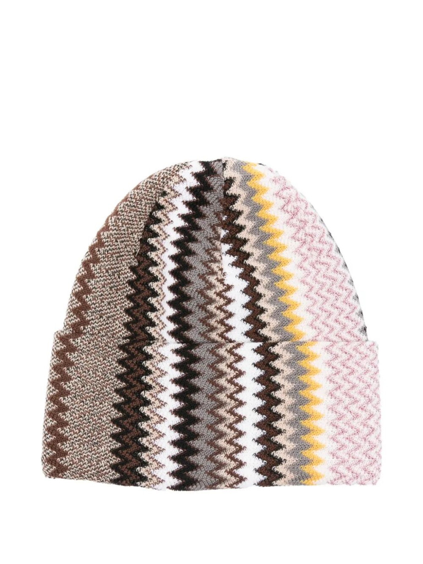 Missoni Multicolor Beanie With Zigzag Motif In Wool Blend Woman In Multi