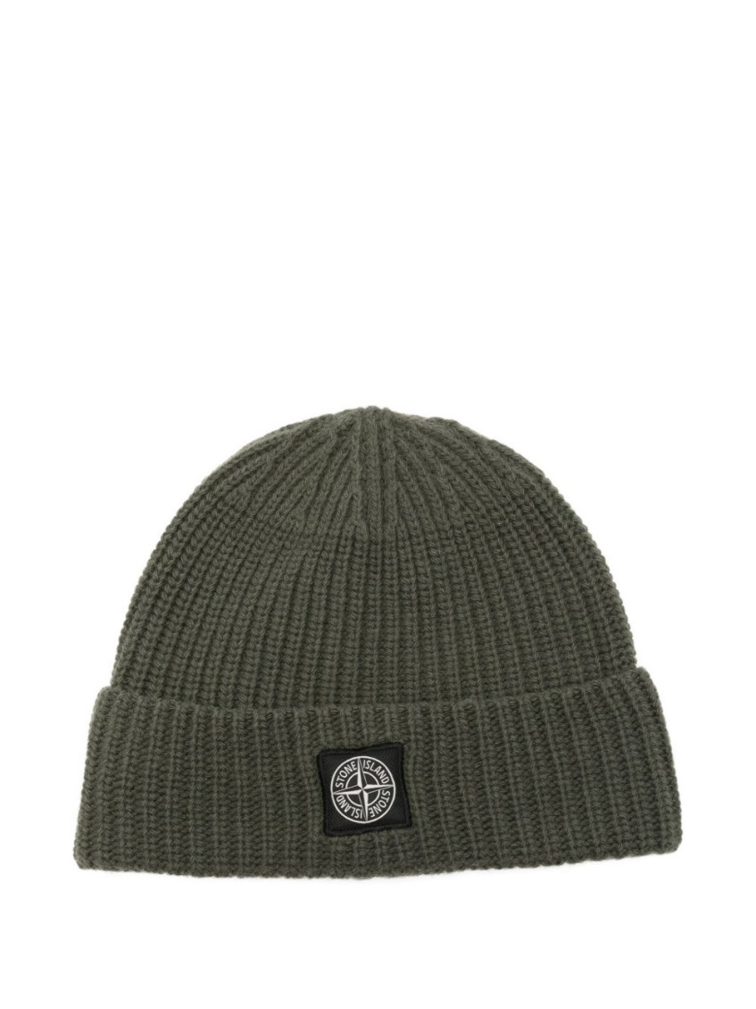 Stone Island Mens Green Brand-patch Ribbed Wool Beanie In Green