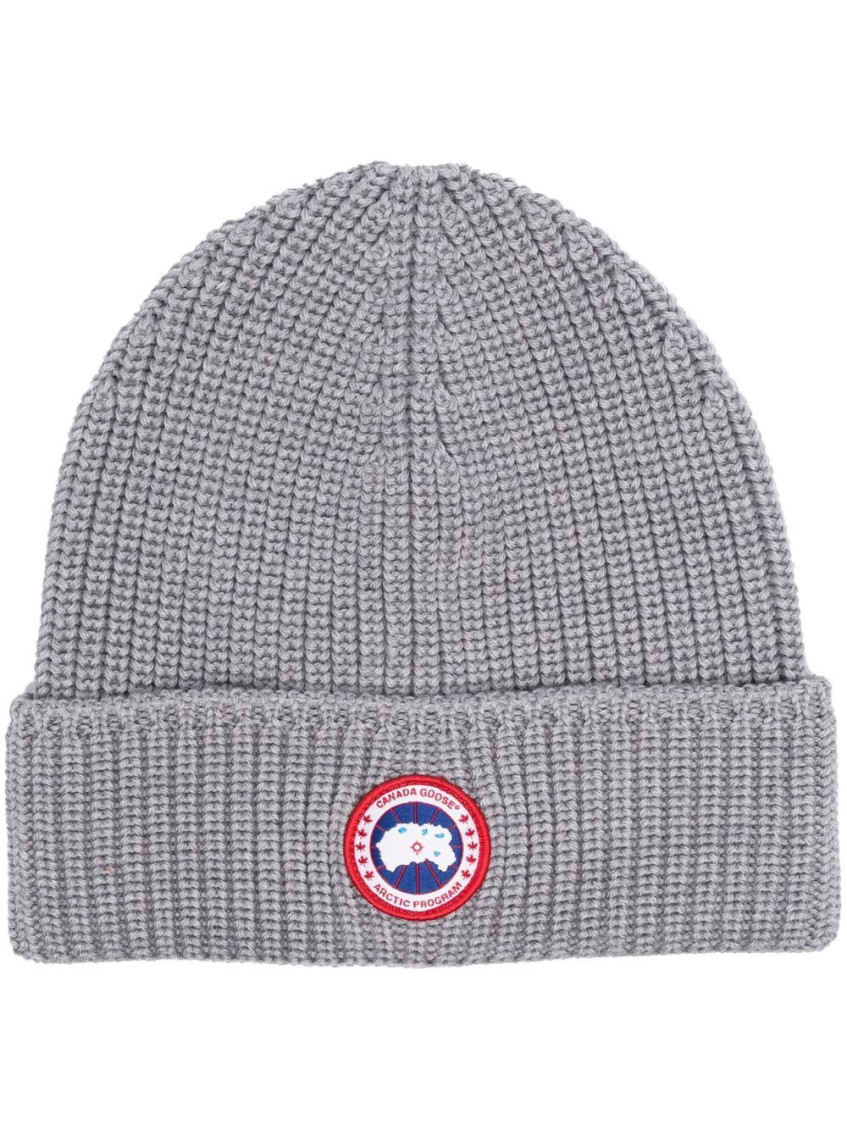 Canada Goose Wool Beanie With Logo And Turn-up Brim In Gray