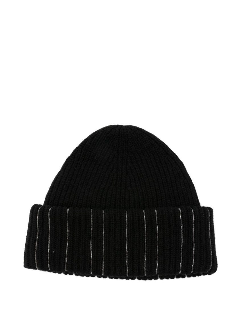 Fabiana Filippi Ribbed Metallic-detail Beanie Hat In Black