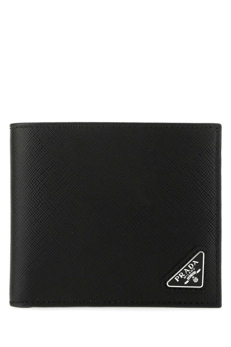 Prada Triangle Logo Saffiano Leather Wallet In Black