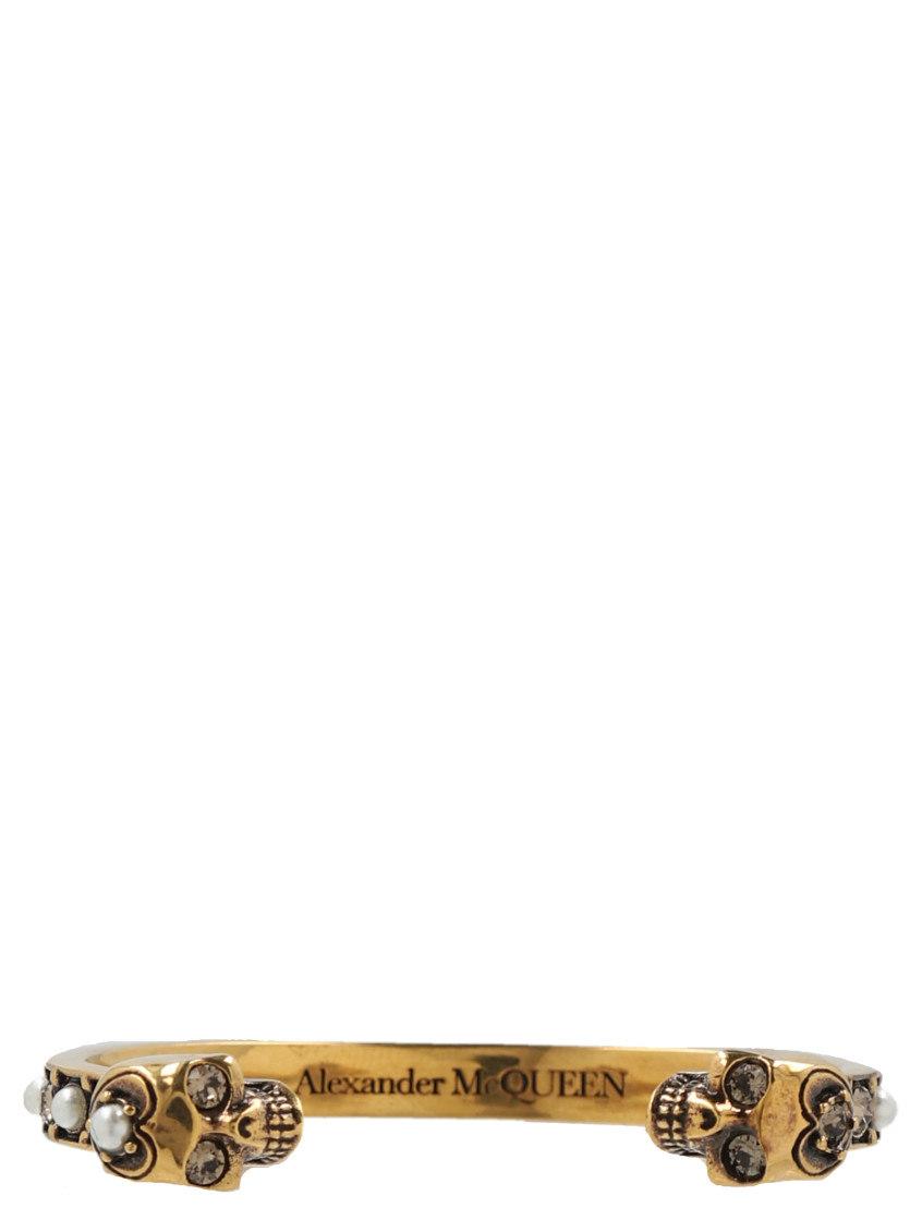 Alexander Mcqueen Gold Thin Skull Bracelet In Golden