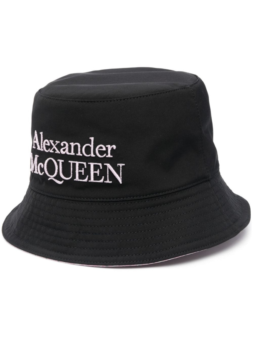 Alexander Mcqueen Black And White Reversible Bucket Hat With Logo Embroidery In Polyamide Man In Black