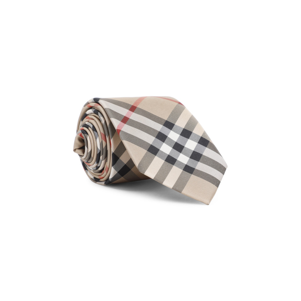 Burberry Beige Check Silk Tie In Brown