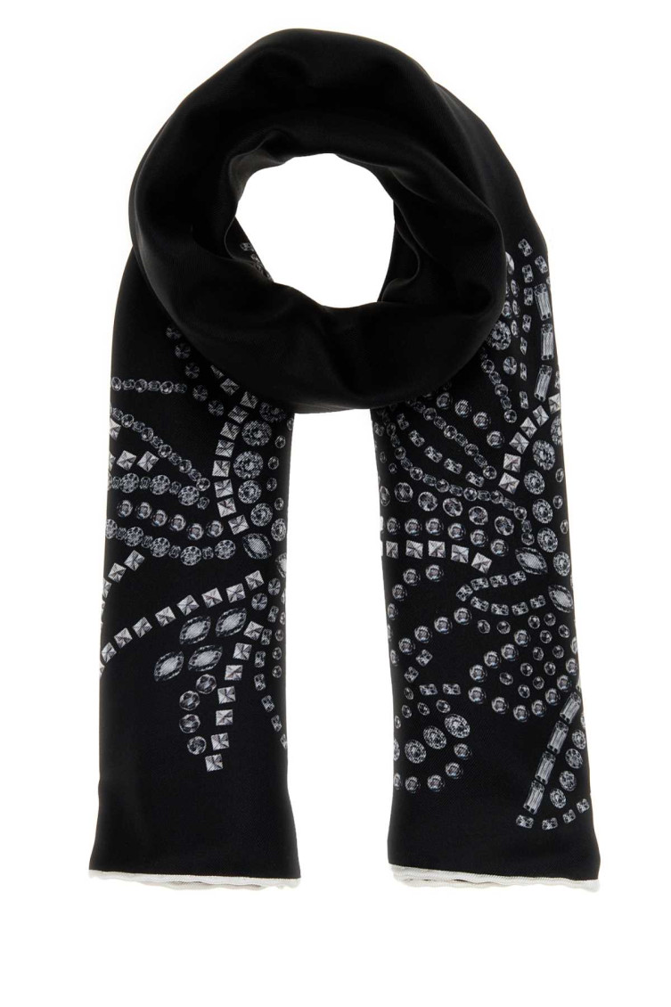 Alexander Mcqueen Crystal Sunflower Scarf In Black