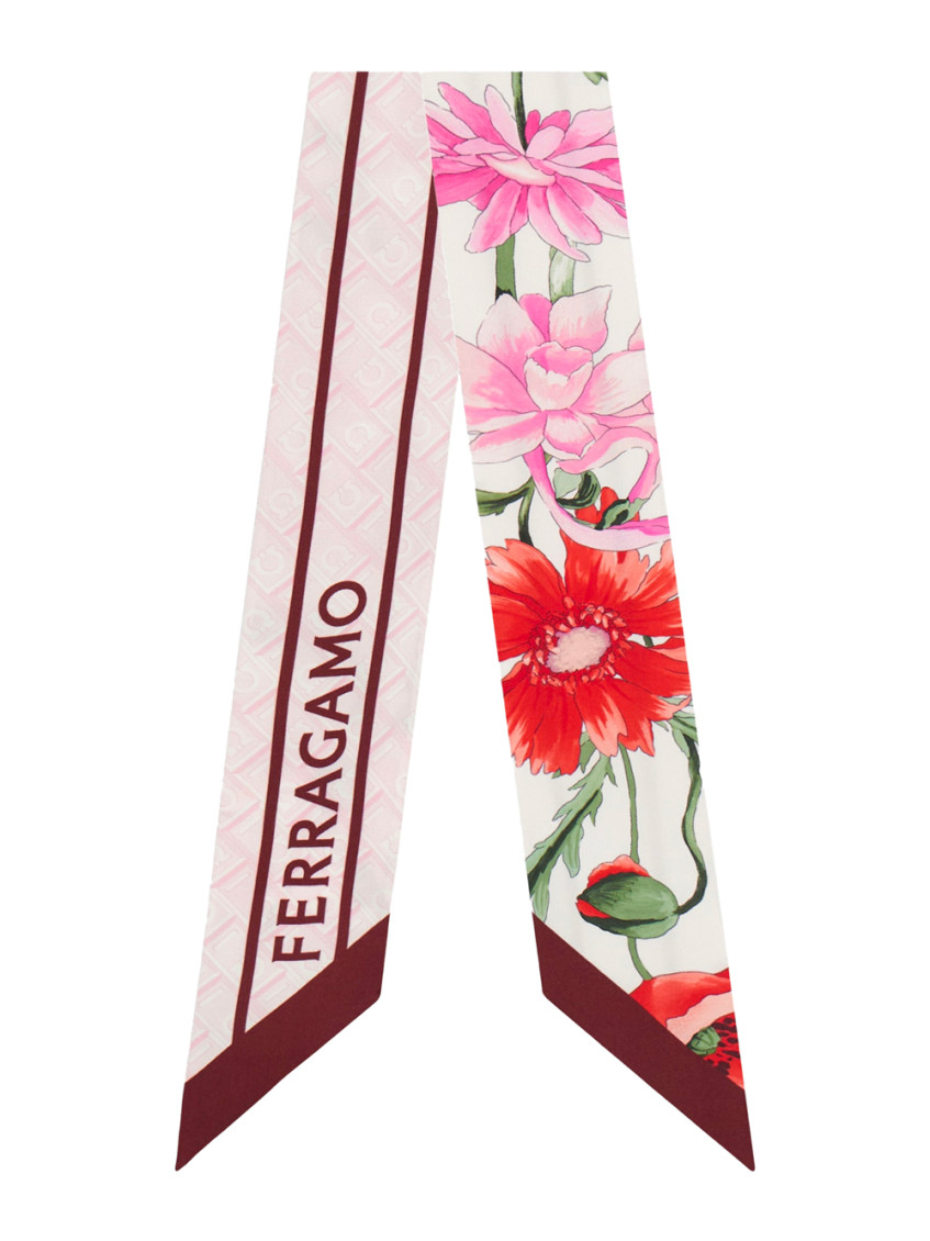 Ferragamo Floral Print Rectangular Scarf In Light Pink