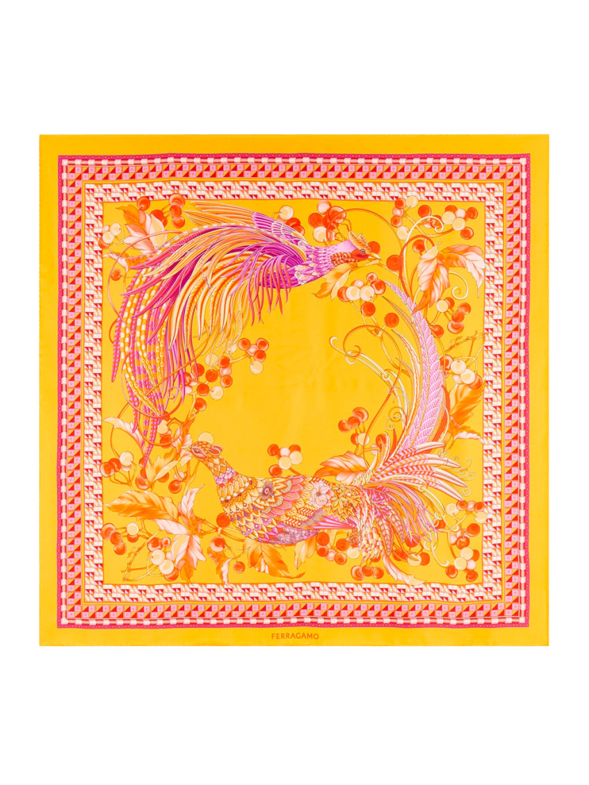 Ferragamo Printed Silk Scarf In Orange