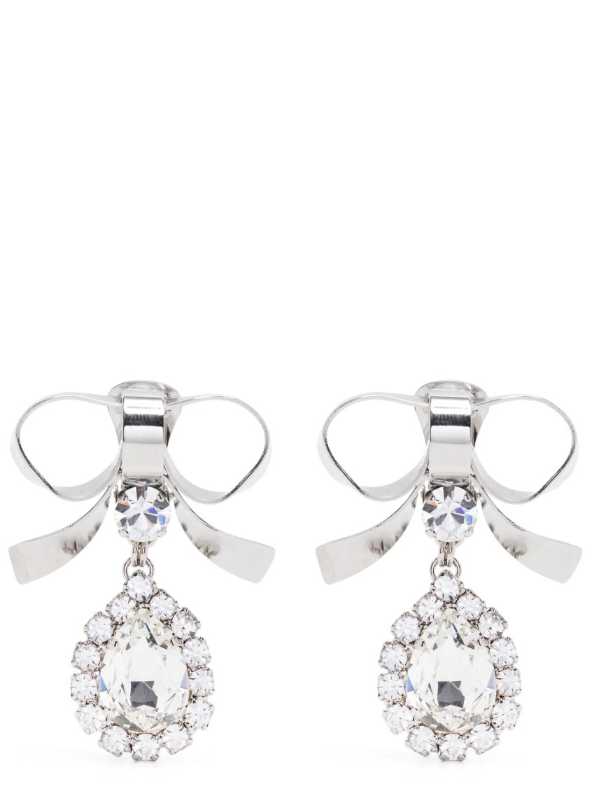 Alessandra Rich Crystal-embellished Bow Drop Earrings In Silver