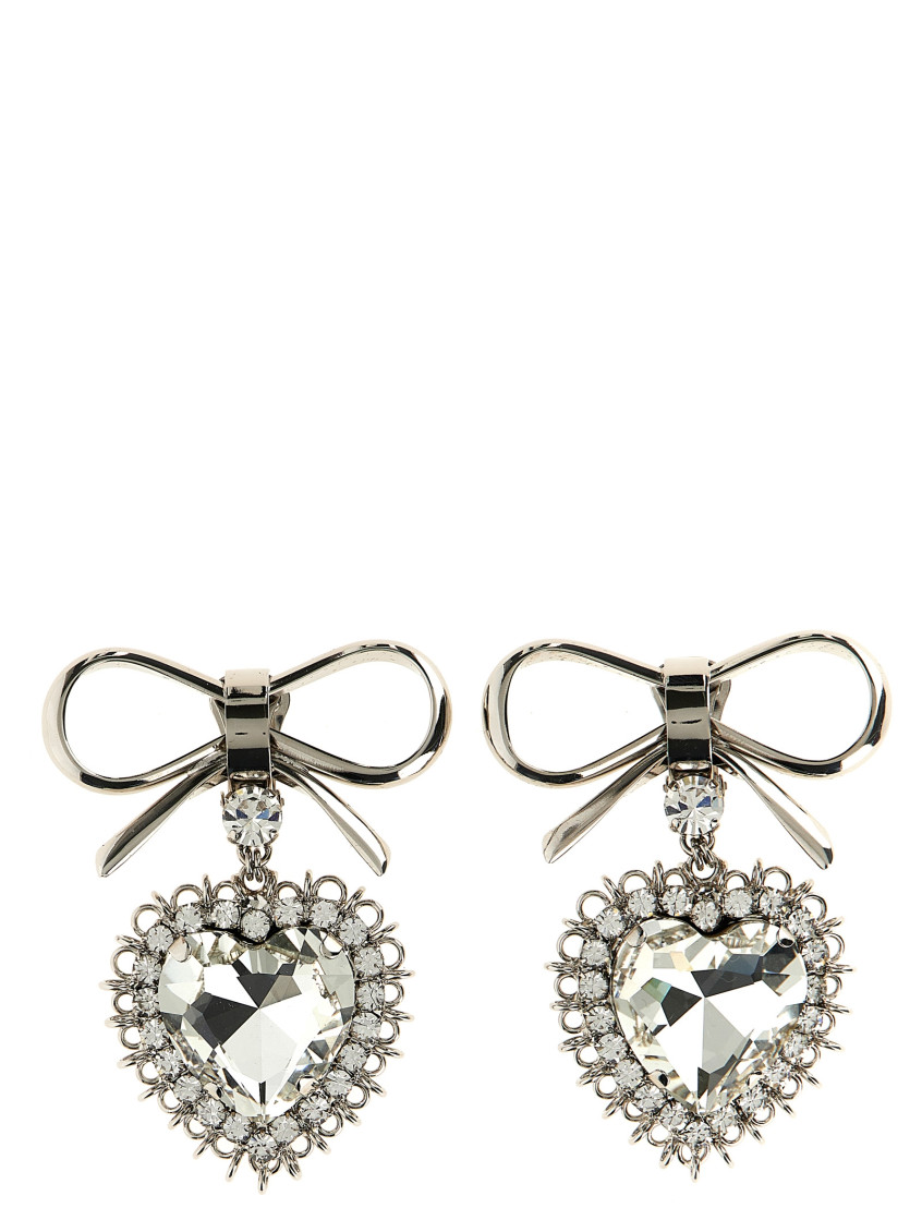 Alessandra Rich Heart-shaped Drop Earrings Crystal Embellishments In Silver