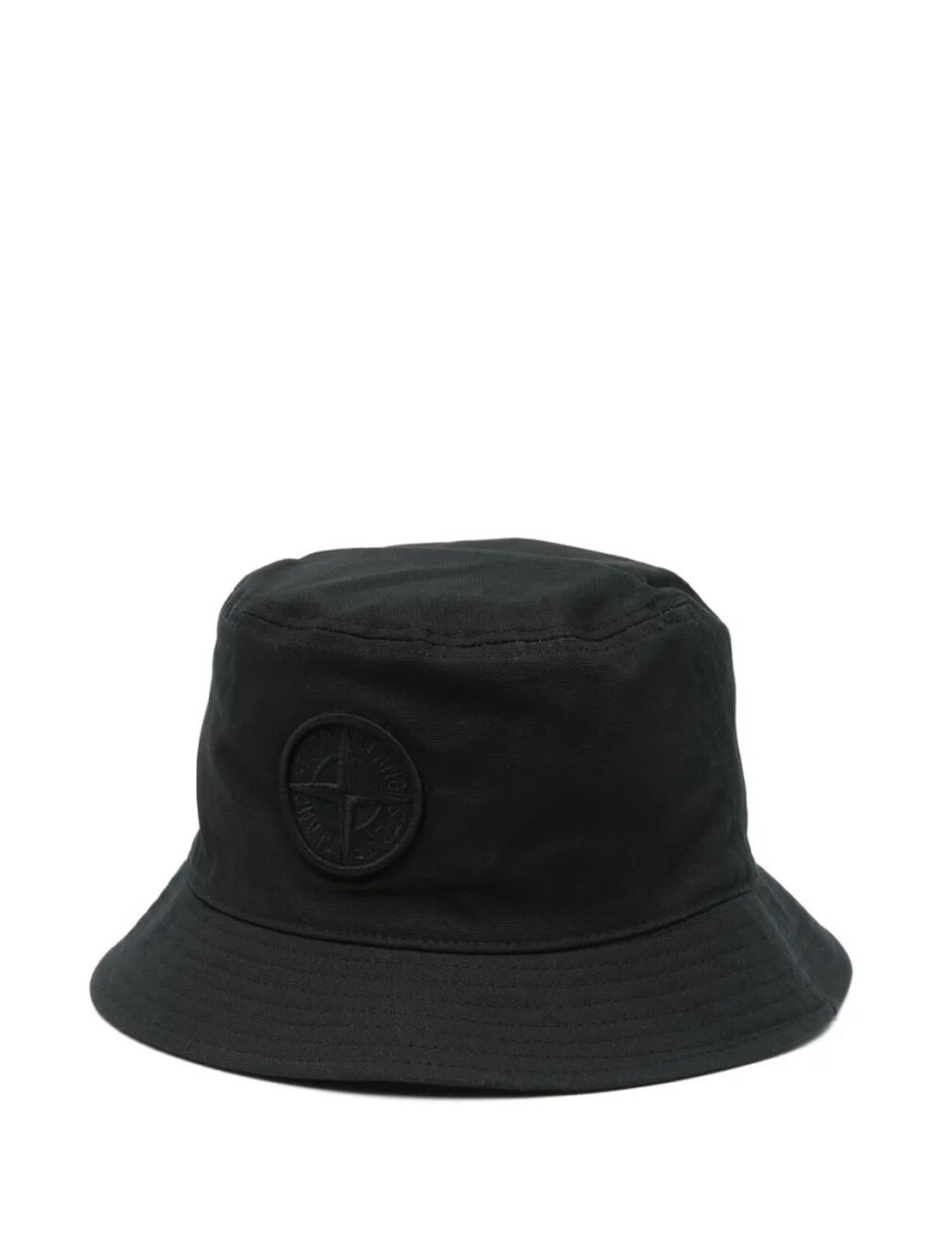 Shop Stone Island Black Logo Bucket Hat
