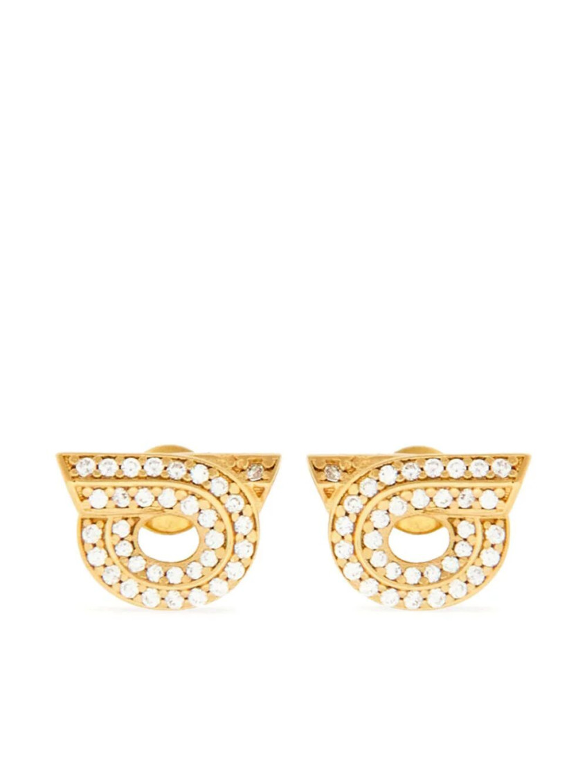 Ferragamo Crystal-embellished Gancini Earrings In Golden