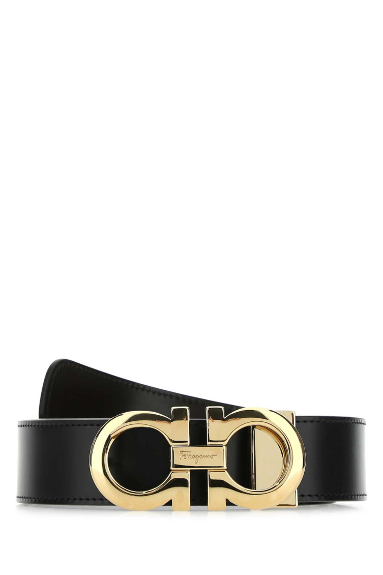 Ferragamo Reversible Smooth Leather Belt With Adjustable Length In Black