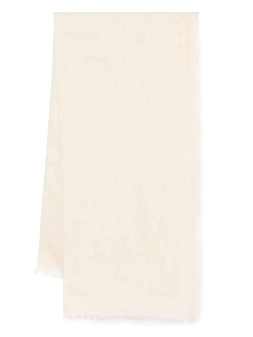 Fendi Fringed Edge Ff Cotton Large Shawl Accessories In Neutral