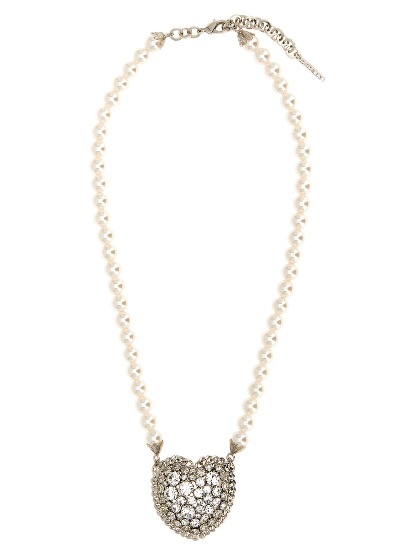 Alessandra Rich Collana Heart In Perle Bianche Donna In Metallic