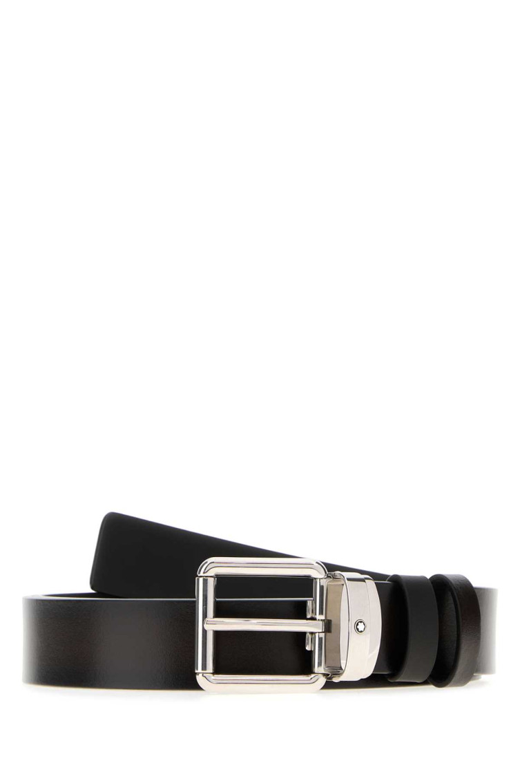 Montblanc Adjustable Reversible Leather Belt With Metal Buckle In Black