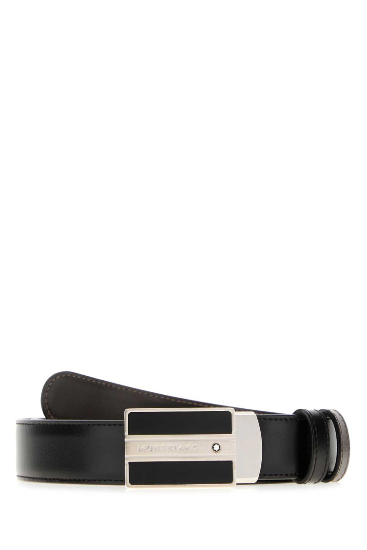 Montblanc Black Leather Reversible Belt In Black