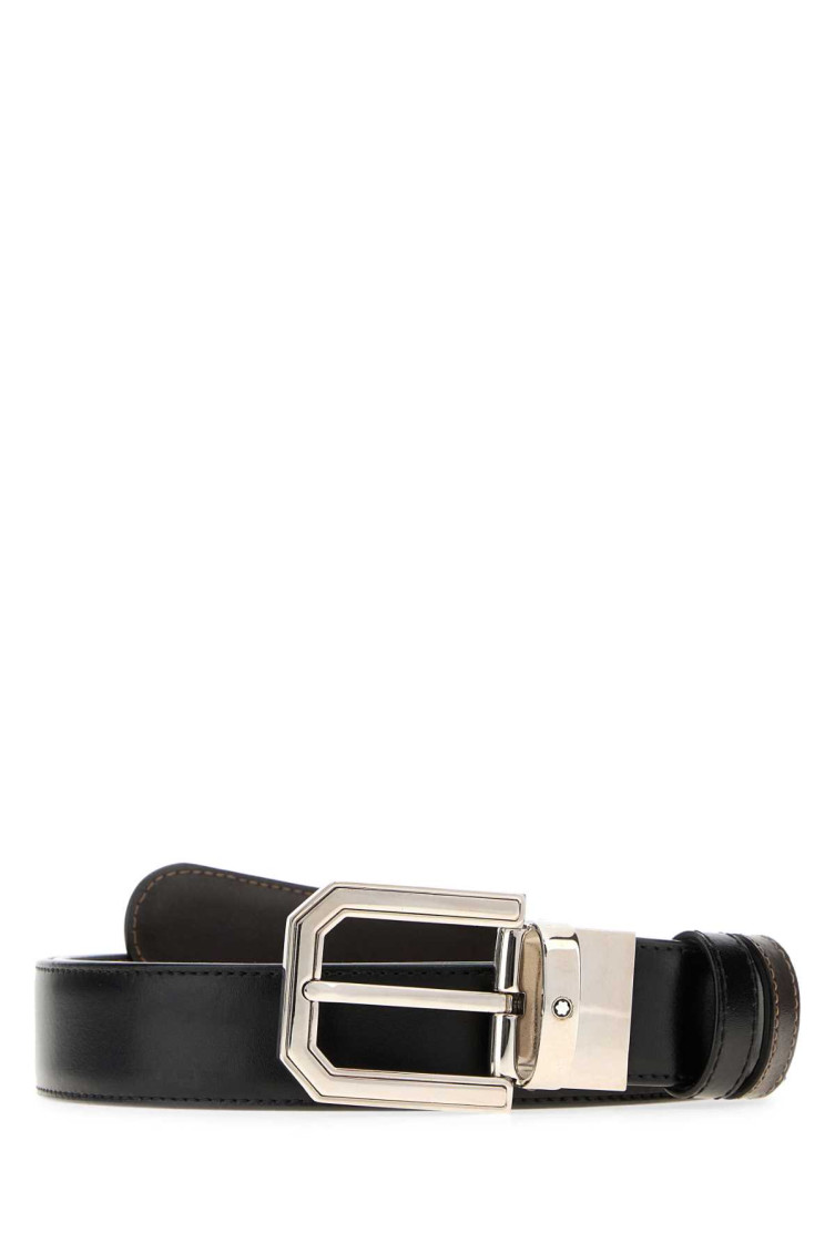 Montblanc Adjustable Reversible Leather Belt With Metal Buckle In Black